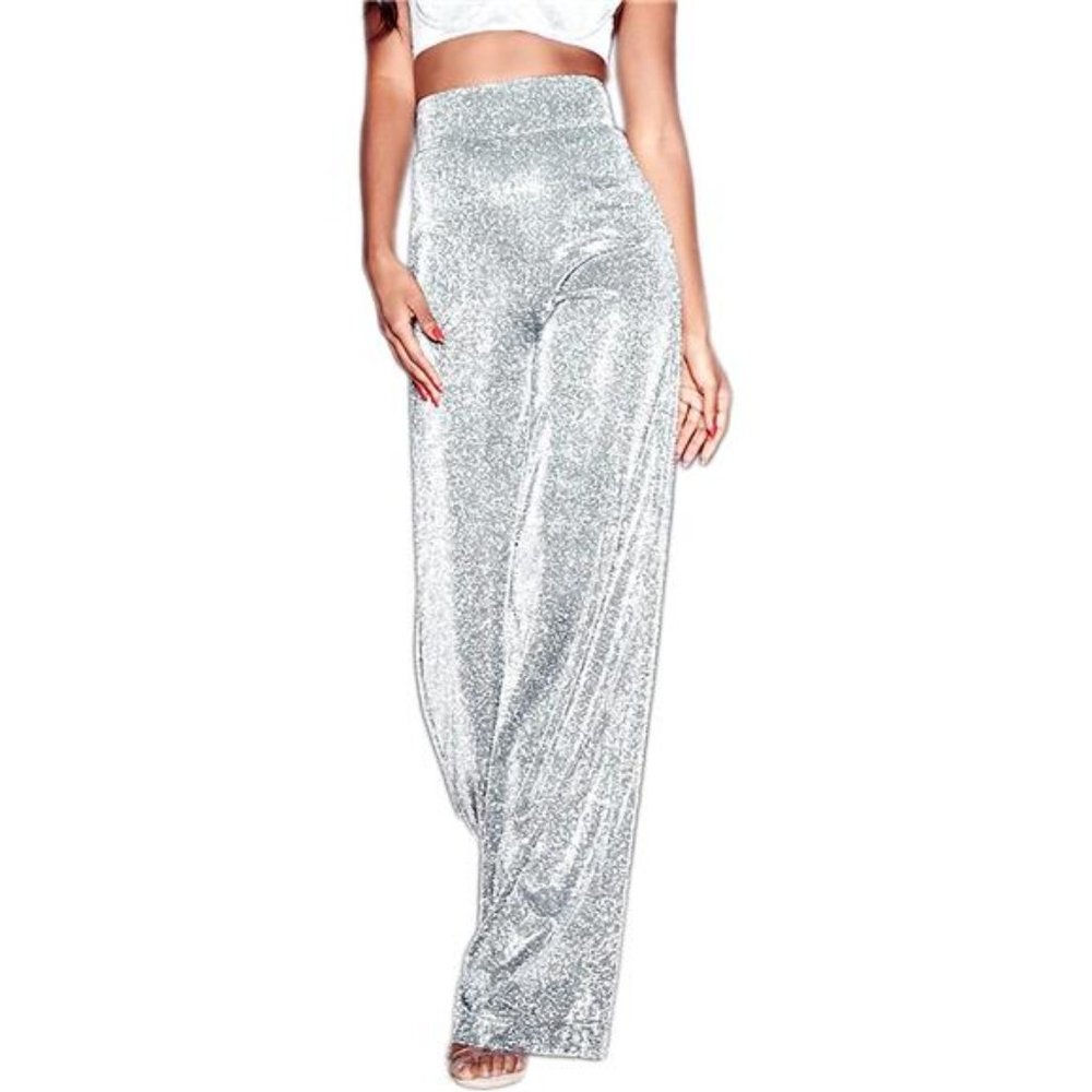 Women's Sexy Metallic Sparkly Wide Leg Pants Trousers Clubwear